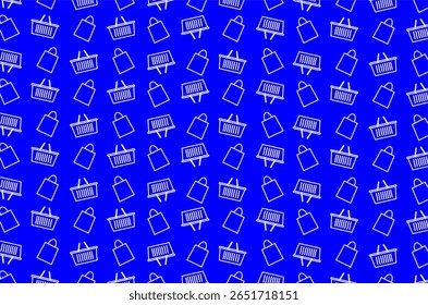 Um padrão perfeito de ícones de arte de linha de sacolas de compras e cestas de compras, organizados em um layout diagonal. Perfeito para uso no tema de e-commerce, fundo de loja online, embalagem e marketing digital