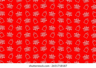 Um padrão perfeito de ícones de arte de linha de sacolas de compras e cestas de compras, organizados em um layout diagonal. Perfeito para uso no tema de e-commerce, fundo de loja online, embalagem e marketing digital