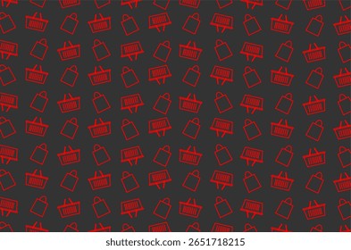 Um padrão perfeito de ícones de arte de linha de sacolas de compras e cestas de compras, organizados em um layout diagonal. Perfeito para uso no tema de e-commerce, fundo de loja online, embalagem e marketing digital