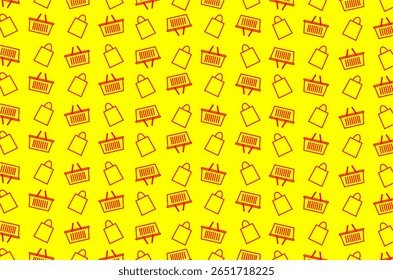 Um padrão perfeito de ícones de arte de linha de sacolas de compras e cestas de compras, organizados em um layout diagonal. Perfeito para uso no tema de e-commerce, fundo de loja online, embalagem e marketing digital
