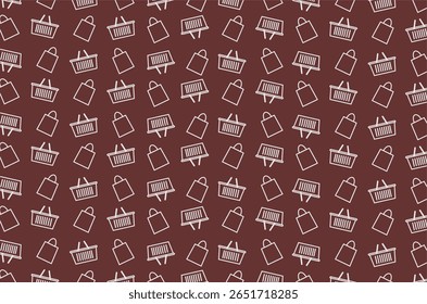 Um padrão perfeito de ícones de arte de linha de sacolas de compras e cestas de compras, organizados em um layout diagonal. Perfeito para uso no tema de e-commerce, fundo de loja online, embalagem e marketing digital