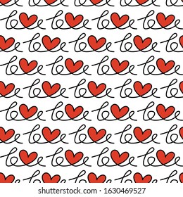 Seamless pattern with line art lettering with word "love".