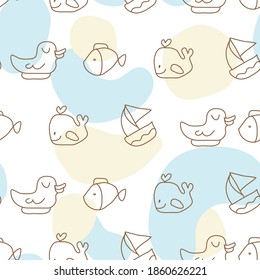 Seamless Pattern Line Art Little Kids