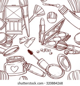 Seamless pattern from line art on cosmetics theme