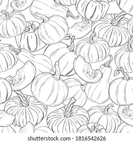 seamless pattern with line art pumpkins