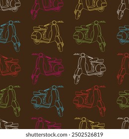 seamless pattern line art scooter with color on EPS file