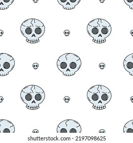 Seamless pattern with line art skulls on white background