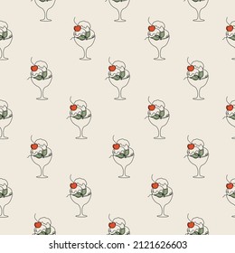 Seamless pattern with line art style ice-cream. Vector texture in retro colors. Cute illustration for fabric, textile, wrapping, scrapbook paper.