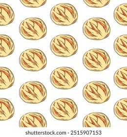 Seamless pattern in line art style bread loaves. Ideal for bakery and restaurant design, packaging or menu. Illustration a white background.