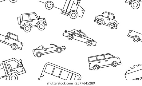 Seamless pattern of line art style car vector isolated on background