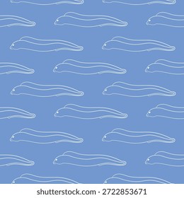 Patrón sin fisuras con el estilo del arte de la línea de la anguila de natación. Diseño temático del océano del Fondo de pantalla.