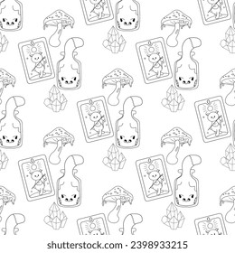 Seamless pattern, line art, tarot cards, ocultism magic 