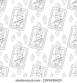 Seamless pattern, line art, tarot cards, ocultism magic 
