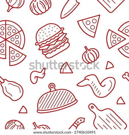 Seamless Pattern Line Art Themed Kebab, Fast Food