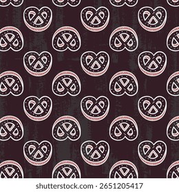 Padrão perfeito com ilustrações de bolos extravagantes de arte em linha. Fundo de rabiscar com várias sobremesas doces de pastelaria. Coquette girlie textura para papel de embrulho, papel de parede, têxtil. Vetor
