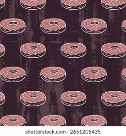 Padrão perfeito com ilustrações de bolos extravagantes de arte em linha. Fundo de rabiscar com várias sobremesas doces de pastelaria. Coquette girlie textura para papel de embrulho, papel de parede, têxtil. Vetor
