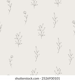 Nahtloses Muster mit Linienart Wildblume. Blühende Umrissblumen. Vektorgrafik.