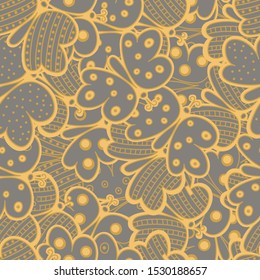 Seamless pattern with line butterfly on grey background, vector illustration