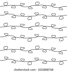 Seamless pattern line doodle heart isolated on white background