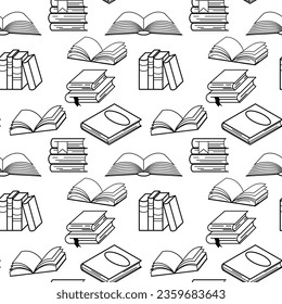 Seamless pattern. Line drawing of books. Education, object, background. Vector