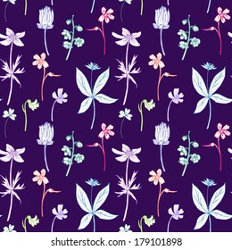 Seamless pattern with line drawing herbs, hand drawn vector illustration