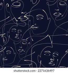  Seamless pattern line drawing of women with different faces.