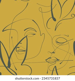 Seamless pattern line drawing of women with Butterfly
