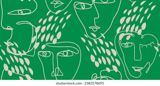 Dibujo de líneas de patrones impecables de mujeres con caras diferentes.
