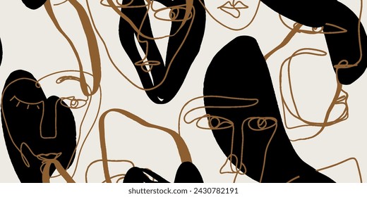 Seamless pattern line drawing of women with different faces
