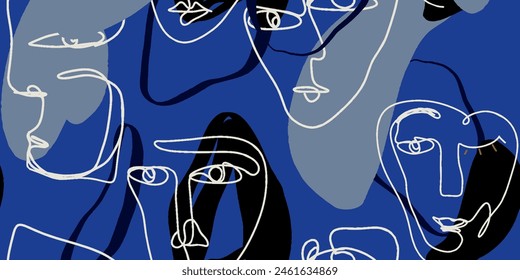 Seamless pattern line drawing of women with different faces
