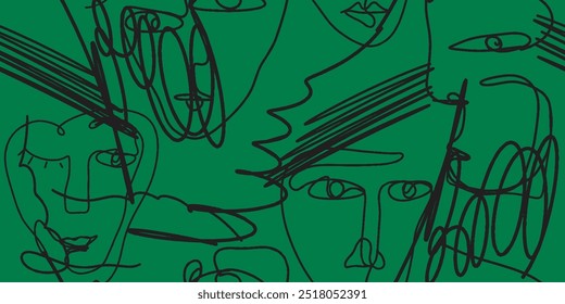 Seamless pattern line drawing of women with different faces
