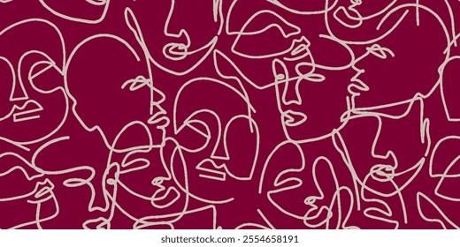 Seamless pattern line drawing of women with different faces
