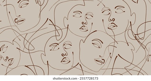 Seamless pattern line drawing of women with different faces
