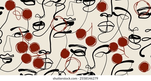 Seamless pattern line drawing of women with different faces
