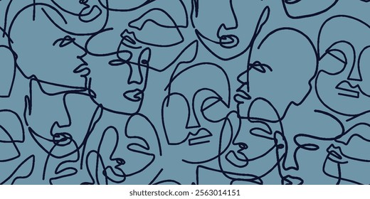 Seamless pattern line drawing of women with different faces
