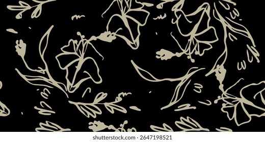Seamless pattern line drawing of women with different faces and floral elements, flowers.
