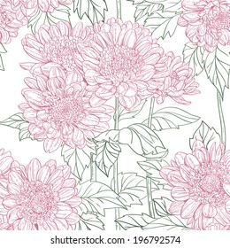 Seamless pattern of line drawings chrysanthemum