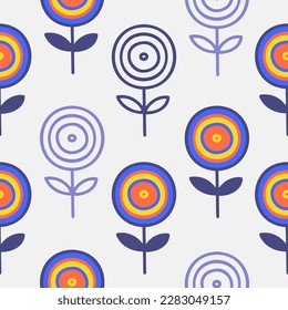 Seamless pattern with line flower. Simple minimalistic wallpaper pattern with nature element. 