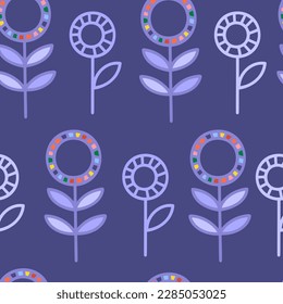 Seamless pattern with line flower. Simple minimalistic wallpaper pattern with nature element. 