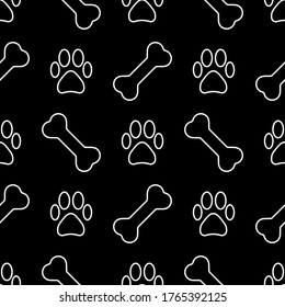 seamless pattern with line footprints and bones