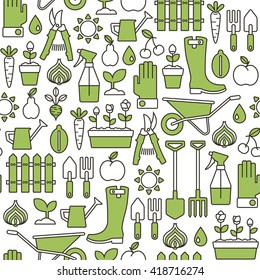 seamless pattern with line gardening icons