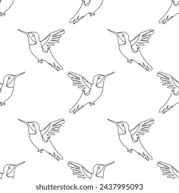 seamless pattern, line hummingbird, white background, line drawing, for fabric, wrapping paper