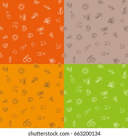 Seamless pattern with line icons on the theme of the sea and vacation. Vector illustration