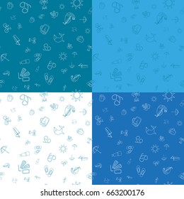 Seamless pattern with line icons on the theme of the sea and vacation. Vector illustration