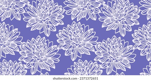 Seamless pattern with Line, outline of flowers. Vector hand drawn lines peonies, dahlia flowers. Modern, minimalistic, simple print. Template for textile, surface design, fabric, interior decor