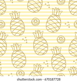 Seamless pattern with line pineapples. The background is drawn by hand. Vector illustration.