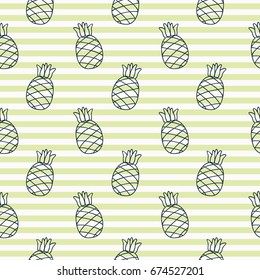 Seamless pattern with line pineapples. The background is drawn by hand. Vector illustration.