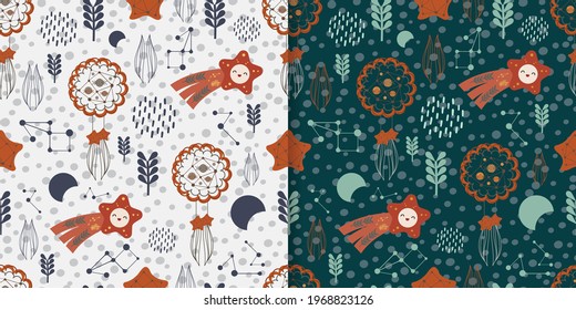 Seamless pattern line pop art collection Bohemian style with rainbow elements