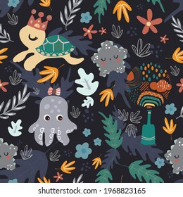 seamless pattern line pop art collection Bohemian style with whale and moon elements