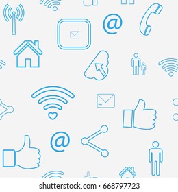 Seamless pattern with line social media icons - vector background